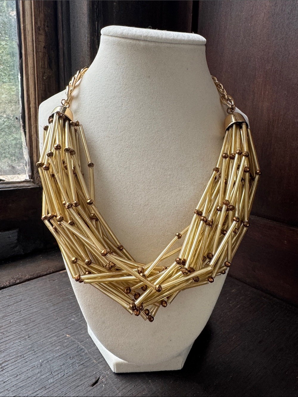 3/$30 Gold Multi-Strand Tube Bead Statement Necklace - Women Jewelry